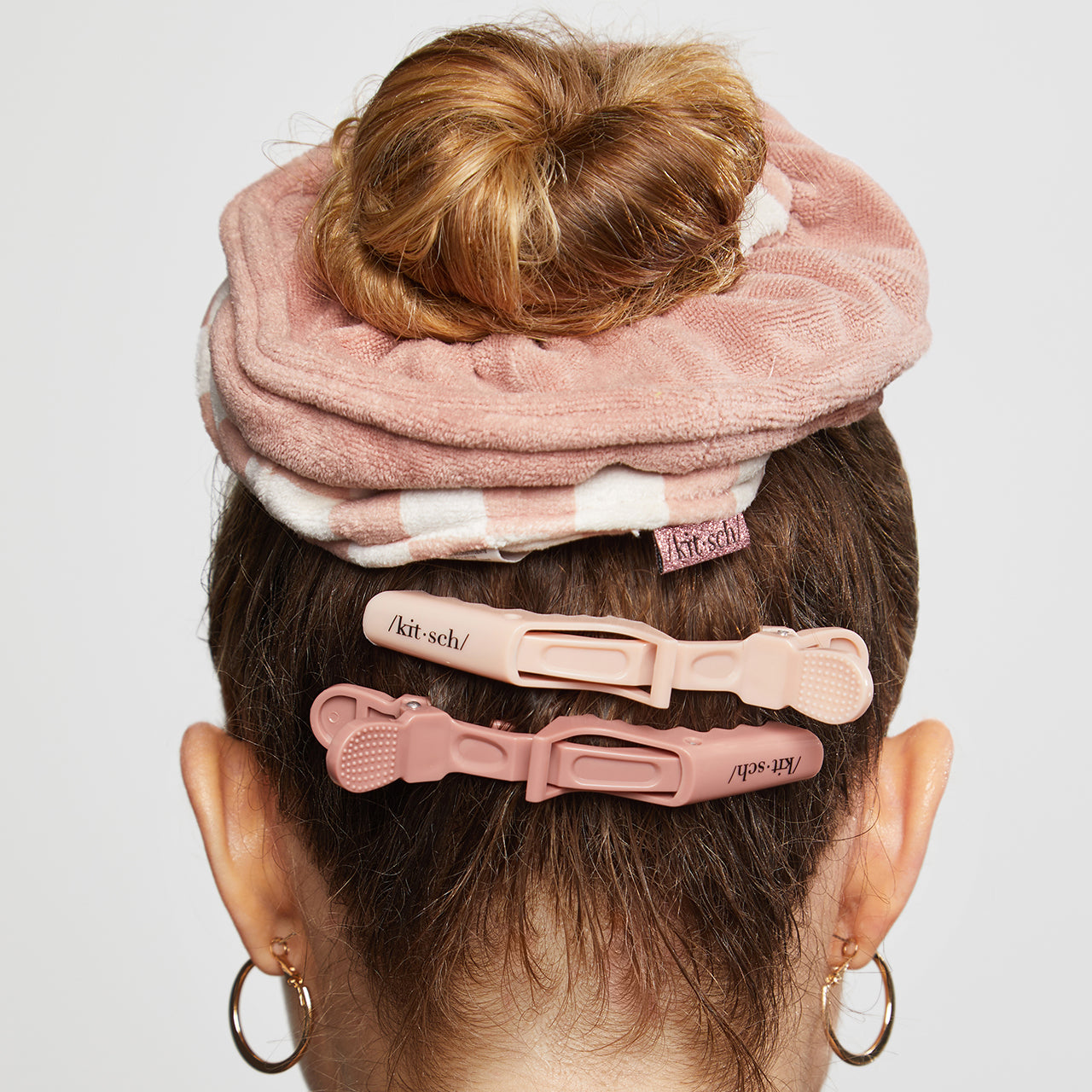 Alternative view of Terracotta Checker Microfiber Towel Scrunchies 2pc Set