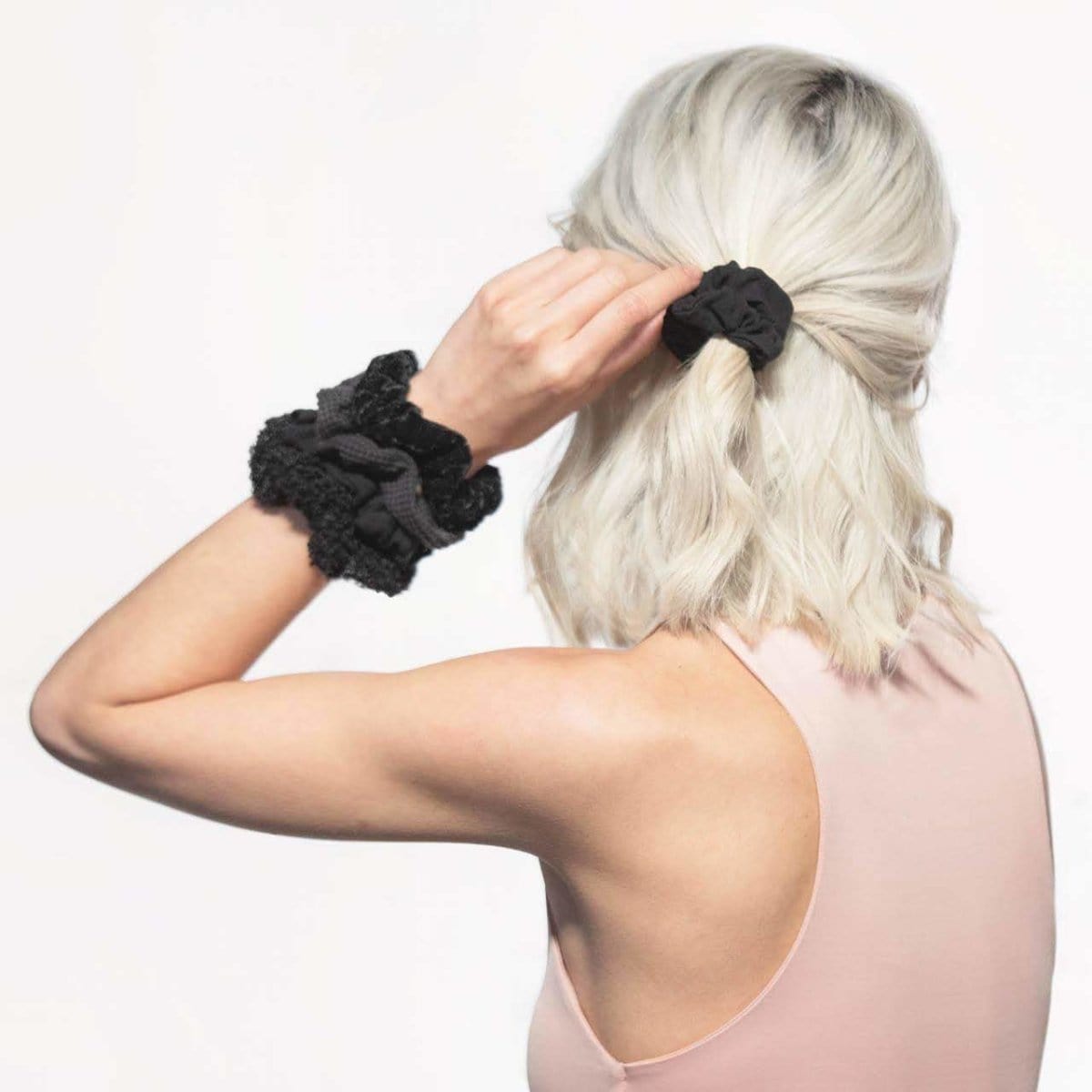 Alternative view of Assorted Textured Scrunchies 5pc - Black