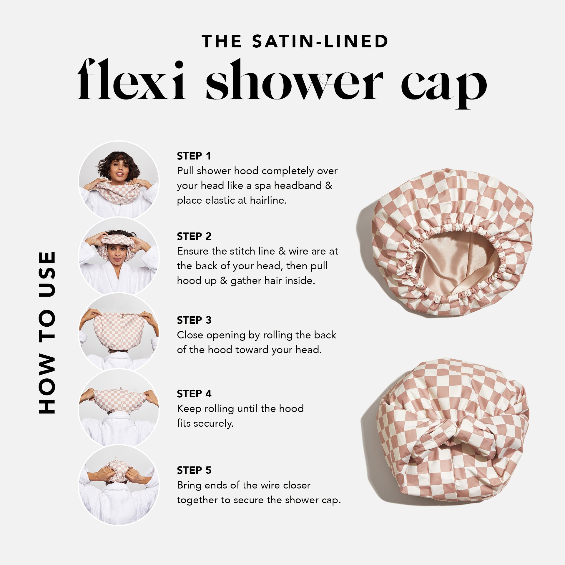 Alternative view of Terracotta Checker Satin Shower Cap