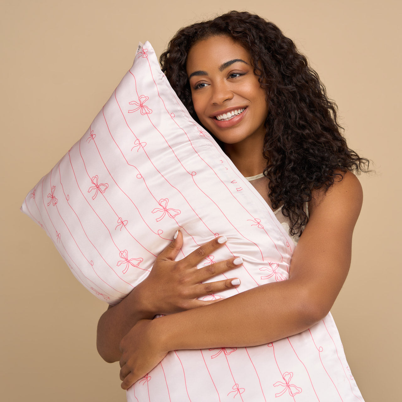 Alternative view of Satin Pillowcase in Striped Bows - King