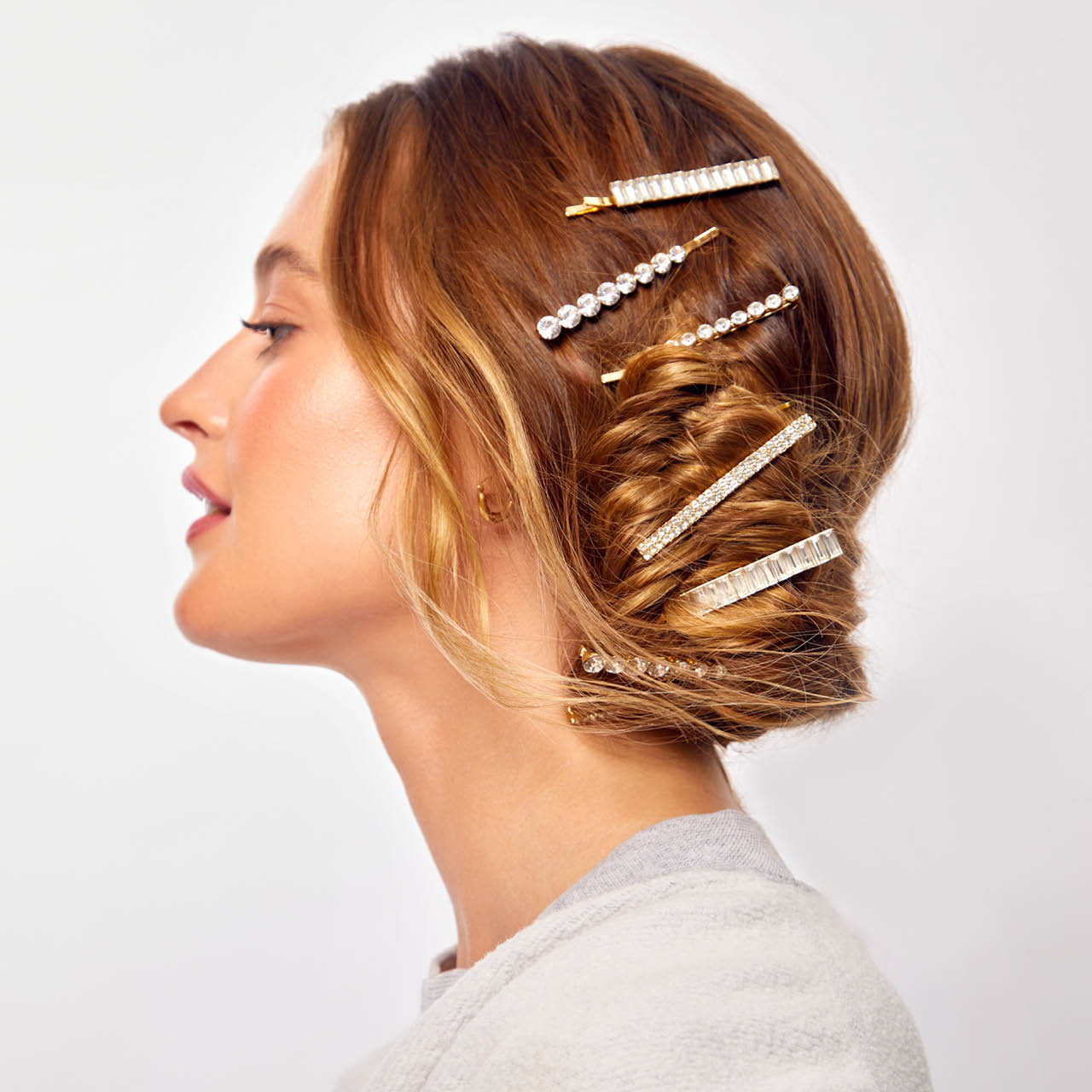 Alternative view of Metal Rhinestone Assorted Bobby Pins 4pc Set - Gold